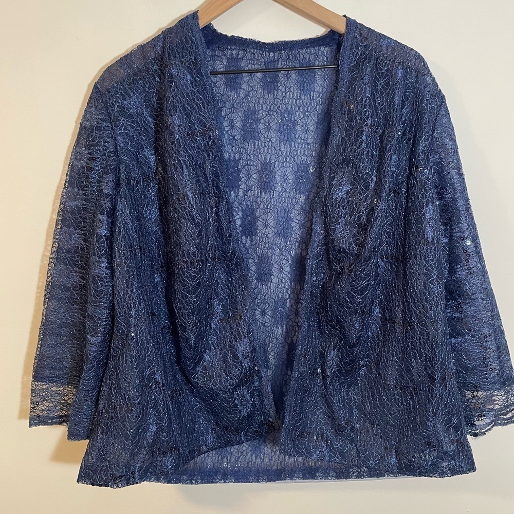 LT LanTing Navy Blue Maxi Dress W/ Sheer Lace Bolero Mother Of The Bride NWT NEW - Picture 6 of 14